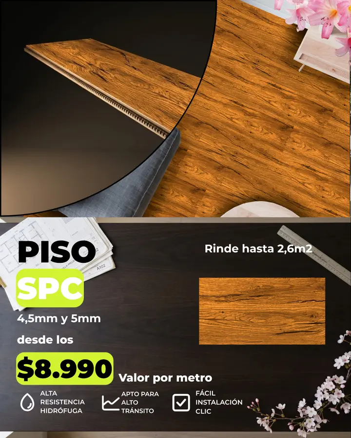 Oferta Piso SPC color Roble rústico (MF-16): $8.990/m² por m², antes $11.990/m²