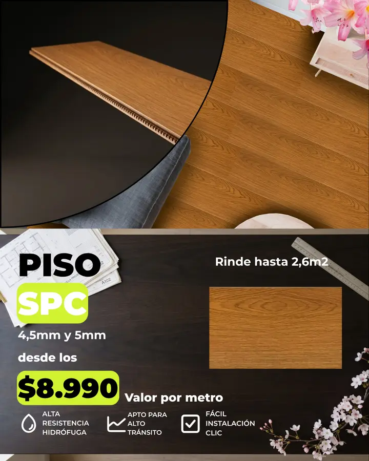 Oferta Piso SPC color Roble miel (MF-2320): $8.990/m² por m², antes $11.990/m²