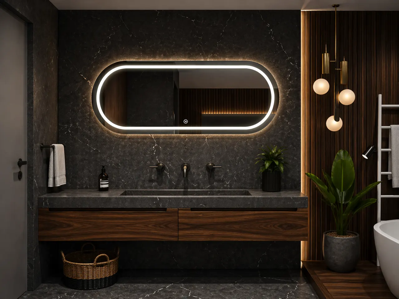 Espejo LED MF-P11 para baño, MF Design — Espejo ovalado con luz LED integrada, diseño moderno y elegante