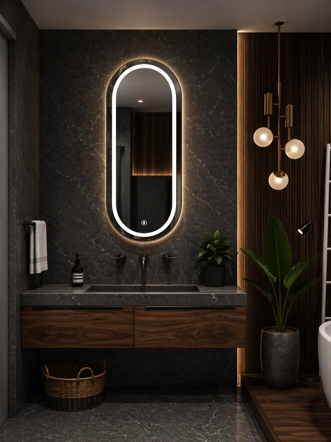 Espejo LED MF-P7 para baño, MF Design — Espejo ovalado con luz LED integrada, diseño moderno y elegante
