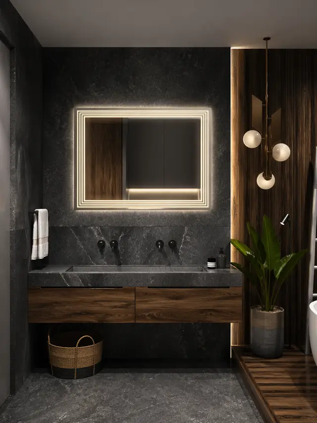 Espejo LED MF-Y11 para baño, MF Design — Espejo rectangular con iluminación lineal moderno y elegante