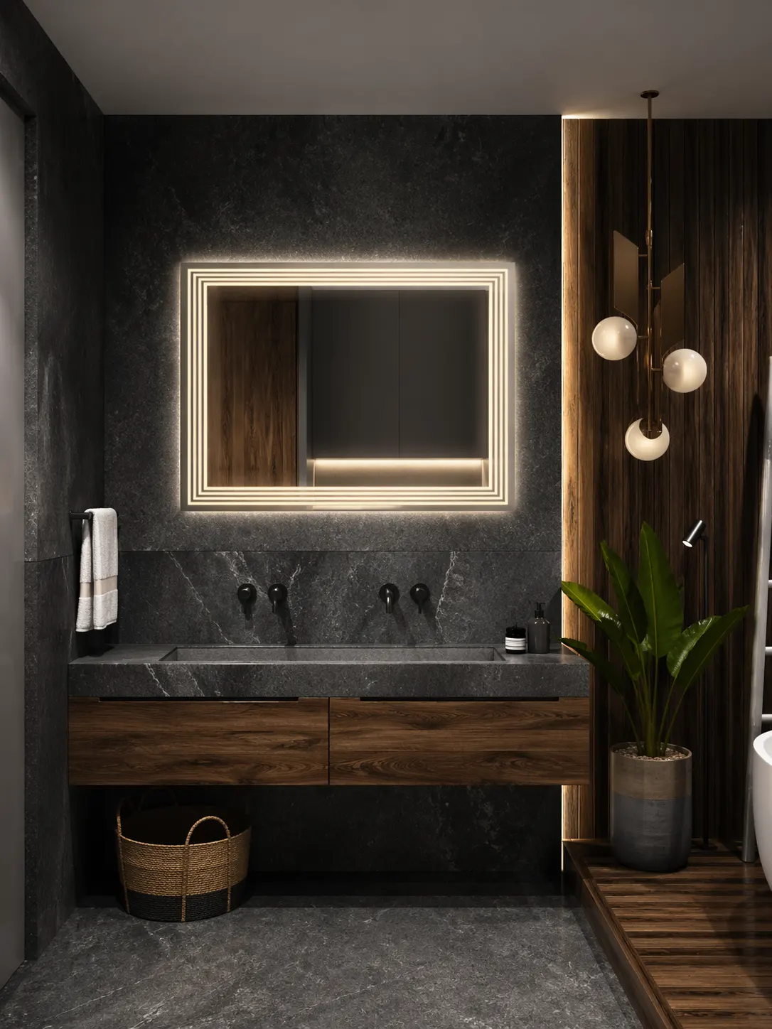 Espejo LED MF-Y11 para baño, MF Design — Espejo rectangular con iluminación lineal moderno y elegante