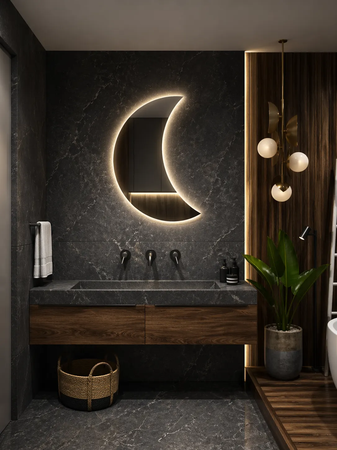 Espejo LED MF-Y26 para baño, MF Design — Espejo media luna con luz perimetral, moderno y elegante