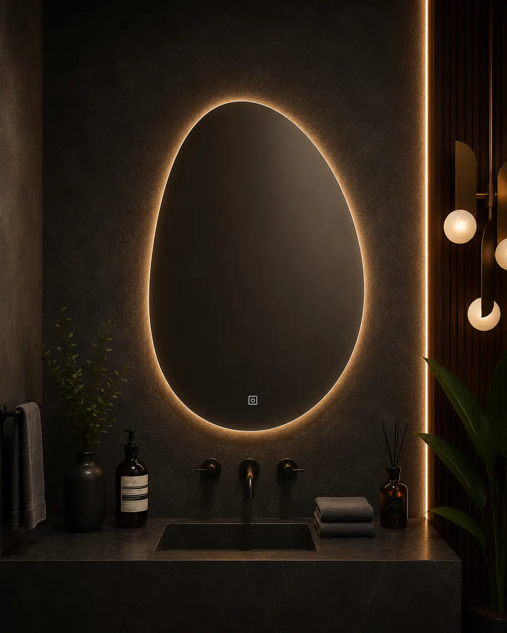 Espejo LED MF-Z11 para baño, MF Design — Espejo abstracto con luz LED integrada, diseño moderno y elegante