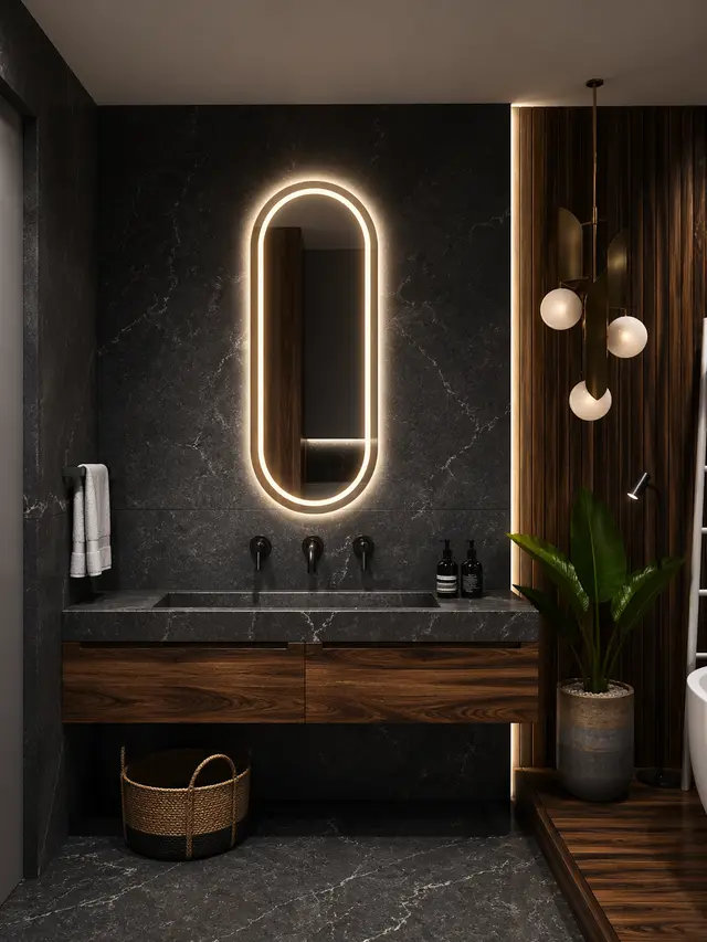 Espejo LED MF-Z3 para baño, MF Design — Espejo ovalado con luz cálida integrada sofisticado y moderno