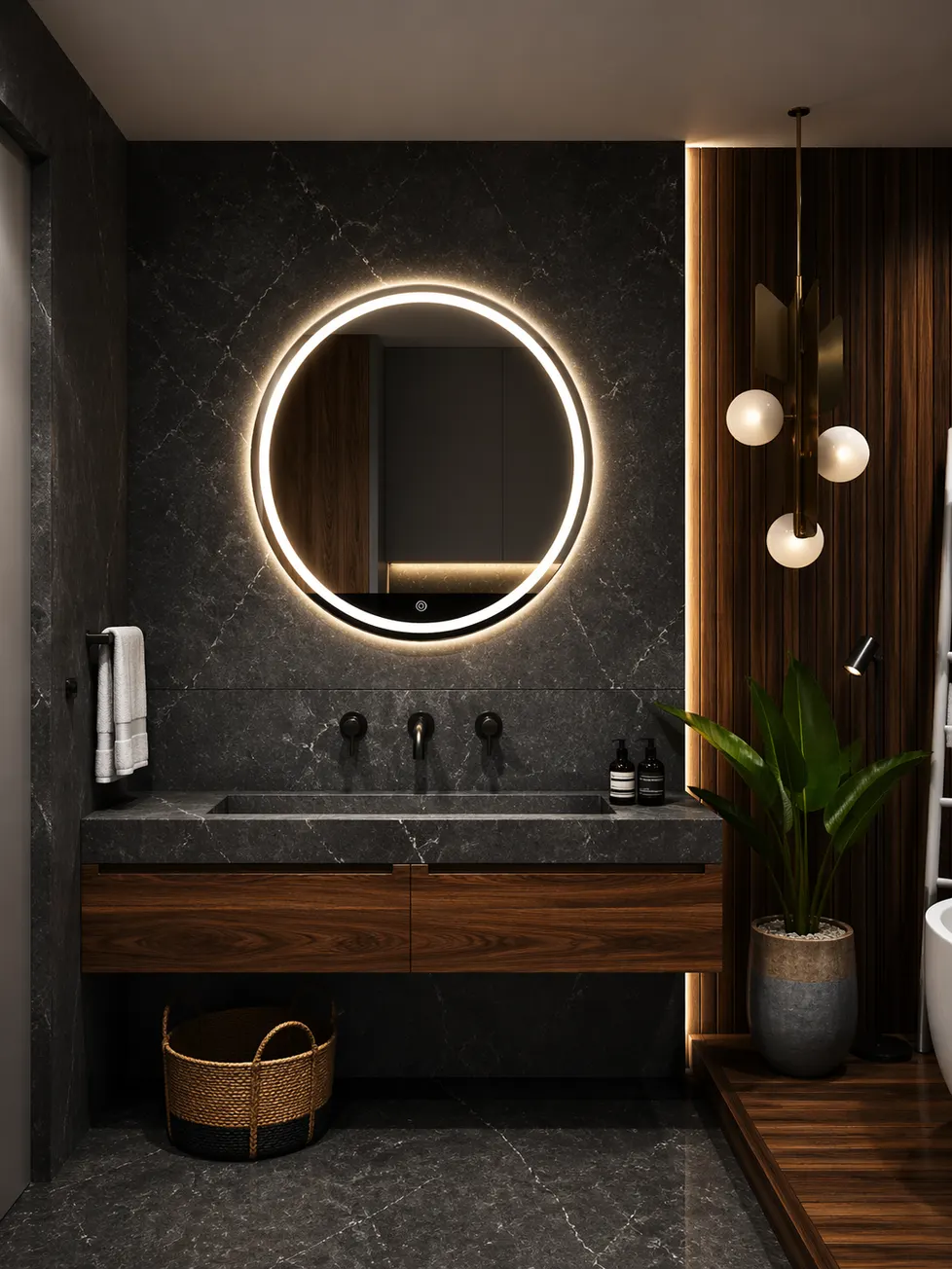 Espejo LED MF-Z5 para baño, MF Design — Espejo circular minimalista con iluminación LED perimetral