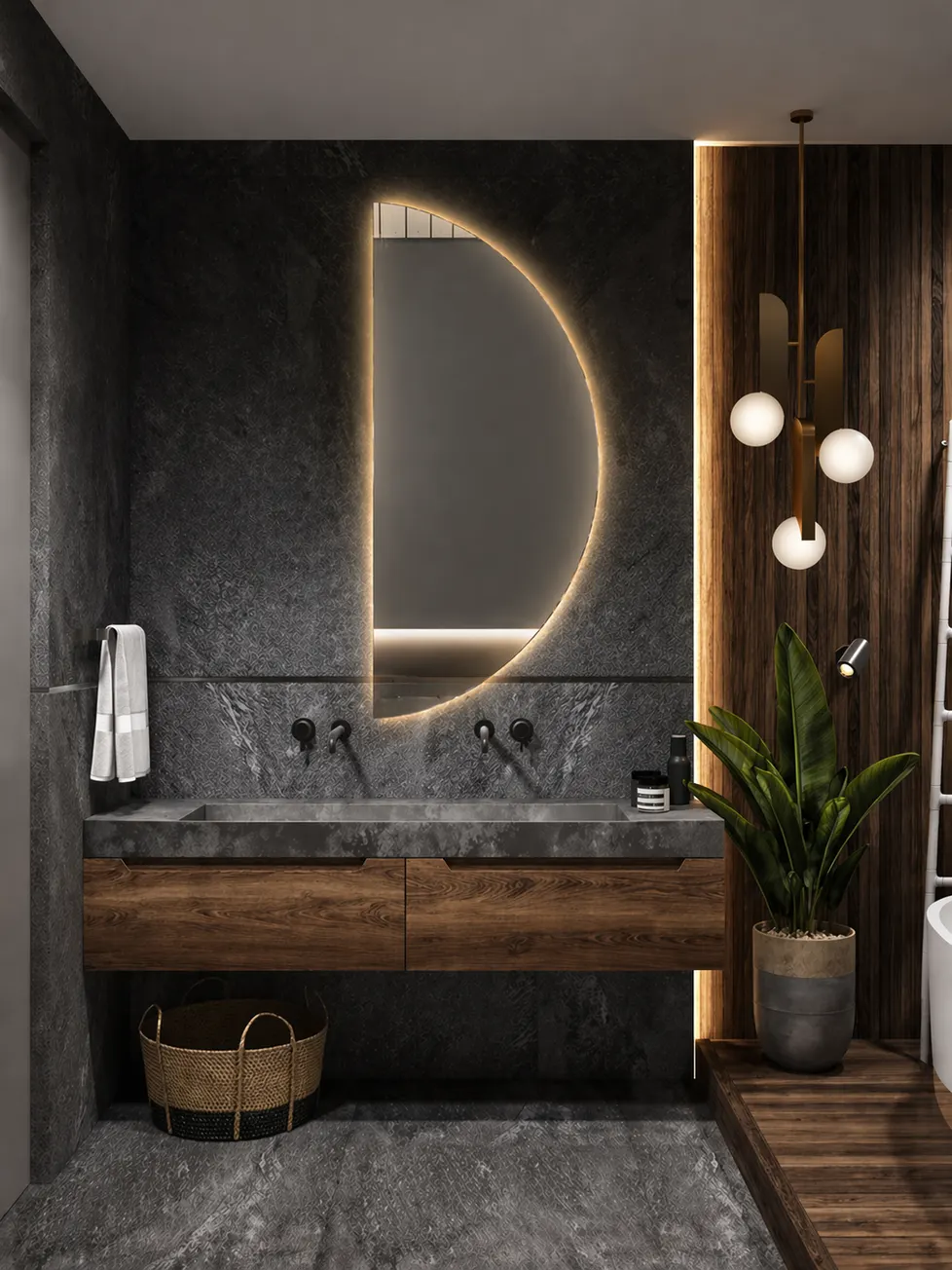 Espejo LED MF-ZL075 para baño, MF Design — Espejo orgánico con luz perimetral, moderno y elegante