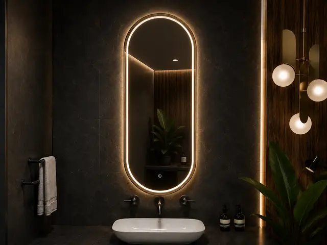 Espejo LED MF-ZL6035-2 para baño, MF Design — Espejo ovalado con luz LED integrada, diseño moderno y elegante