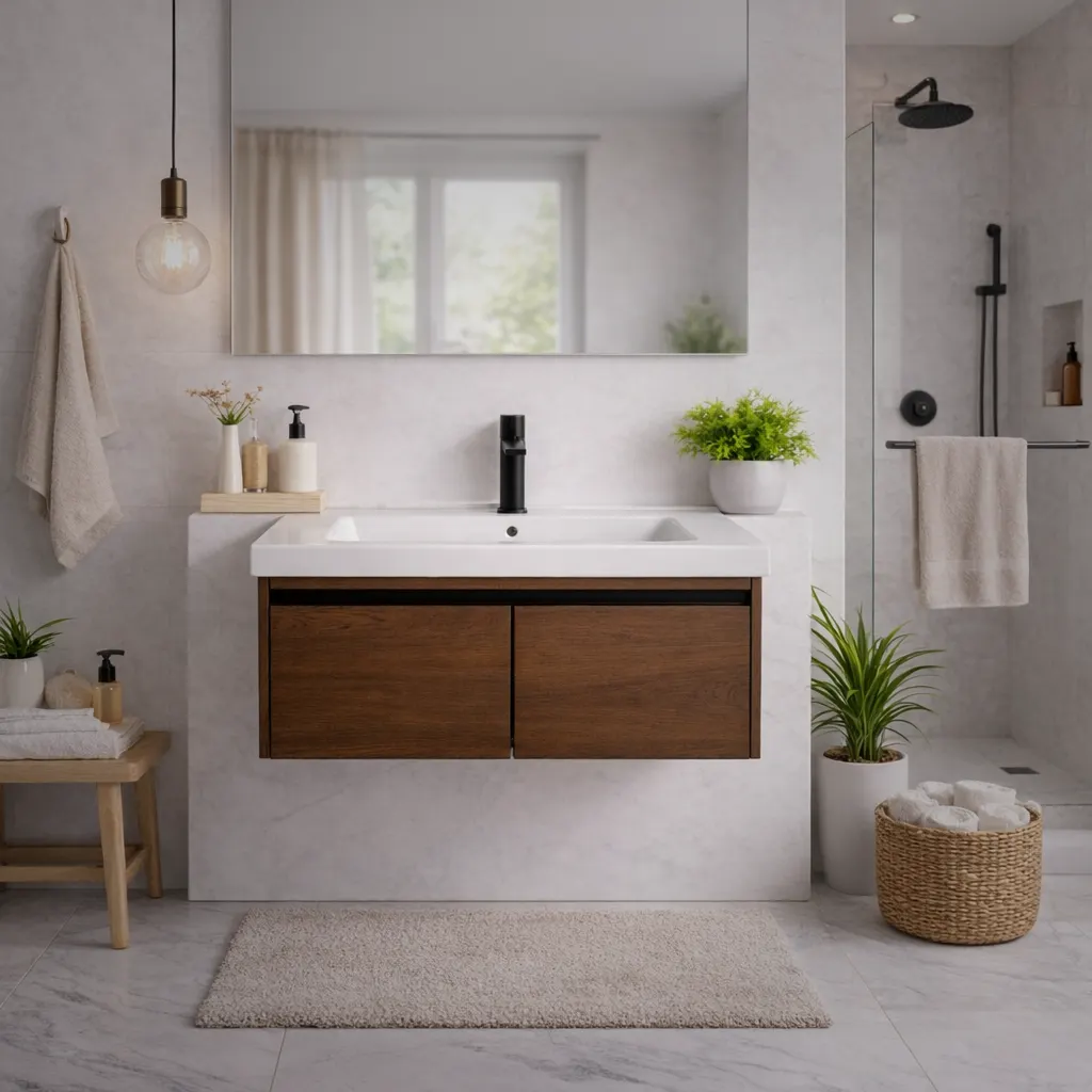 Vanitorio MF-CAFÉ para hogar, MF Design — Mueble funcional para baño, con almacenamiento práctico y diseño moderno.