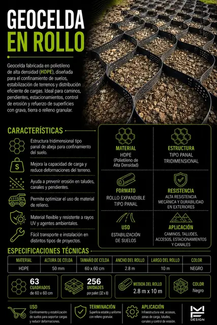 Geocelda HDPE en rollo 2,8 x 10 m — vista 2