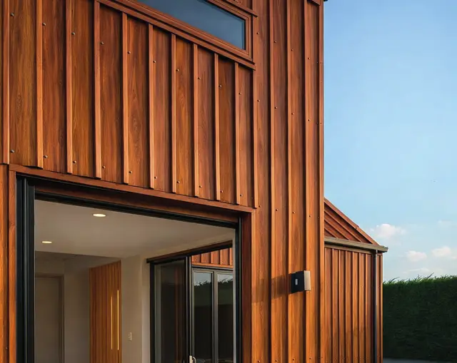 Zinc MF-MW2 para techumbre y muro exterior, MF Design — Zinc Prepintado Plancha de zinc con acabado que imita madera