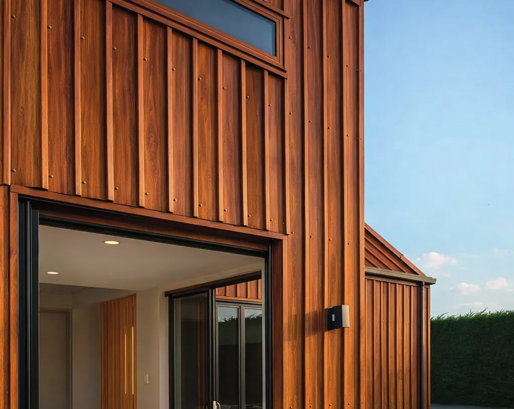 Zinc MF-MW2 para techumbre y muro exterior, MF Design — Zinc Prepintado Plancha de zinc con acabado que imita madera