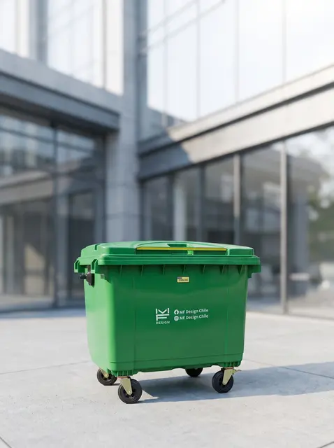 Contenedor de basura verde de 1.100 litros con ruedas y tapa, MF Design