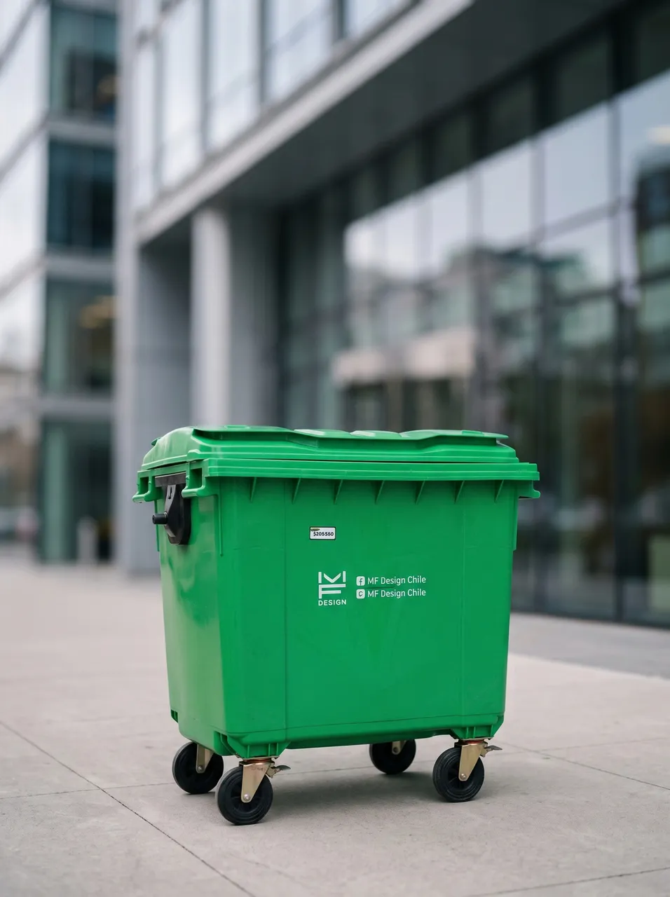 Contenedor de basura verde de 600 litros con ruedas y tapa, MF Design