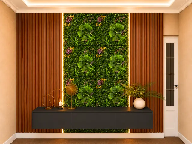 Jardín Vertical follaje con flores lila para exterior e interior, MF Design
