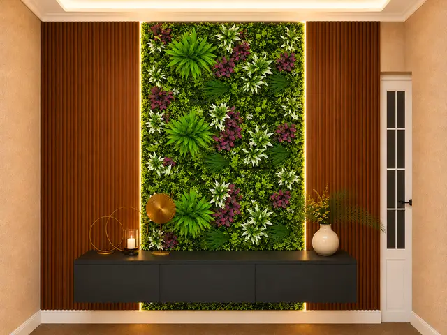 Jardín Vertical follaje tropical con flores blancas para exterior e interior, MF Design