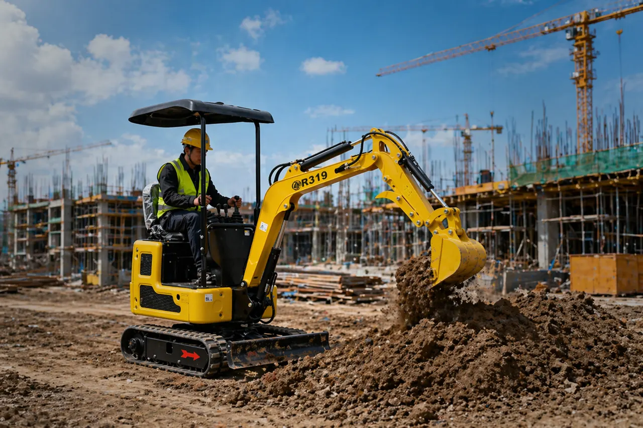 Maquinaria de Construcción EXCAVATOR-R319, MF Design — MINI EXCAVATOR R319 Construcción · Excavación ligera · Obras civiles · Instalaciones sanitarias · Jardinería…