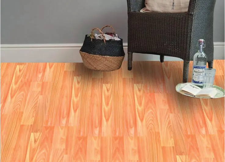 Piso MDF MF-7013 para interior seco, MF Design — Piso MDF con lámina de impresión digital color caoba claro estilo madera con acabado cálido y elegante.