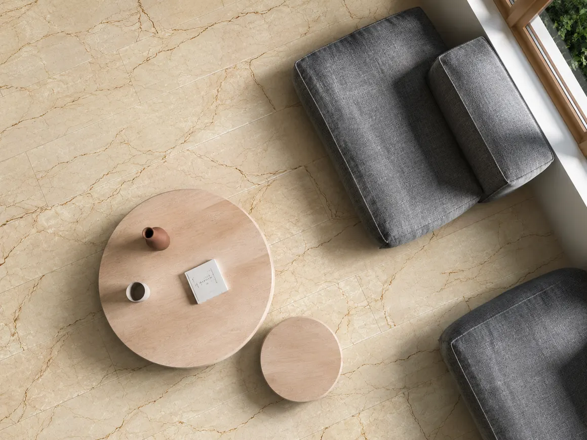 Piso SPC MF-08 para interior, MF Design — Piso SPC con lámina de impresión digital color beige con sutiles vetas estilo mármol