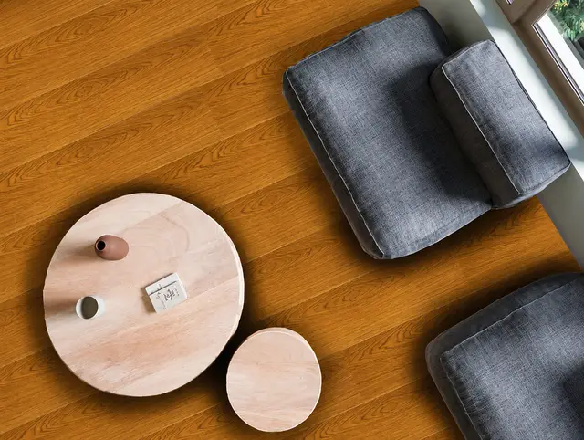 Piso SPC MF-2320 para interior, MF Design — Piso SPC con lámina de impresión digital color roble medio con acabado tipo madera