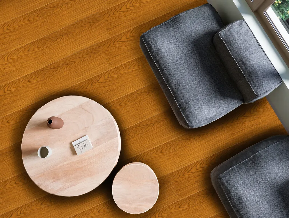 Piso SPC MF-2320 para interior, MF Design — Piso SPC con lámina de impresión digital color roble medio con acabado tipo madera