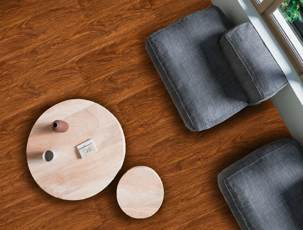 Piso SPC MF-28 para interior, MF Design — Piso SPC con lámina de impresión digital color cafe roble diseño tipo madera