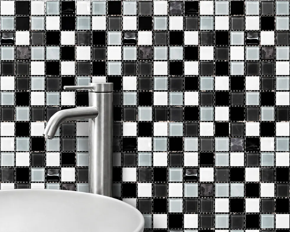 Mosaico MF-25ALSW05 para piso y muro, interior/exterior, MF Design — Mosaico de pequeños azulejos cuadrados que forma patrón geométrico, efecto moderno y refrescante Incluye…