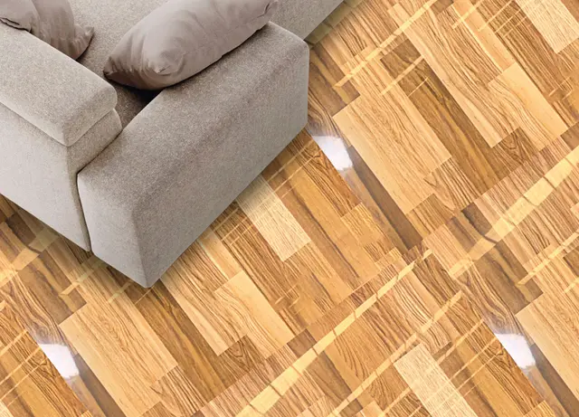 Porcelanato MF-6802037 para piso y muro, interior/exterior, MF Design — Porcelanato con diseño tipo madera en tonos cálidos