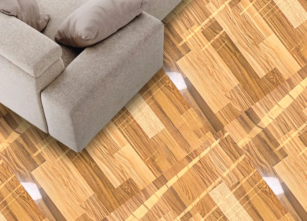 Porcelanato MF-6802037 para piso y muro, interior/exterior, MF Design — Porcelanato con diseño tipo madera en tonos cálidos