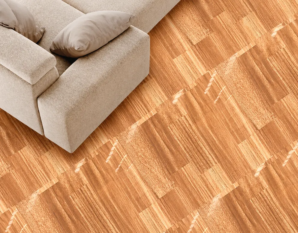 Porcelanato MF-680335 para piso y muro, interior/exterior, MF Design — Porcelanato efecto madera en tono nogal
