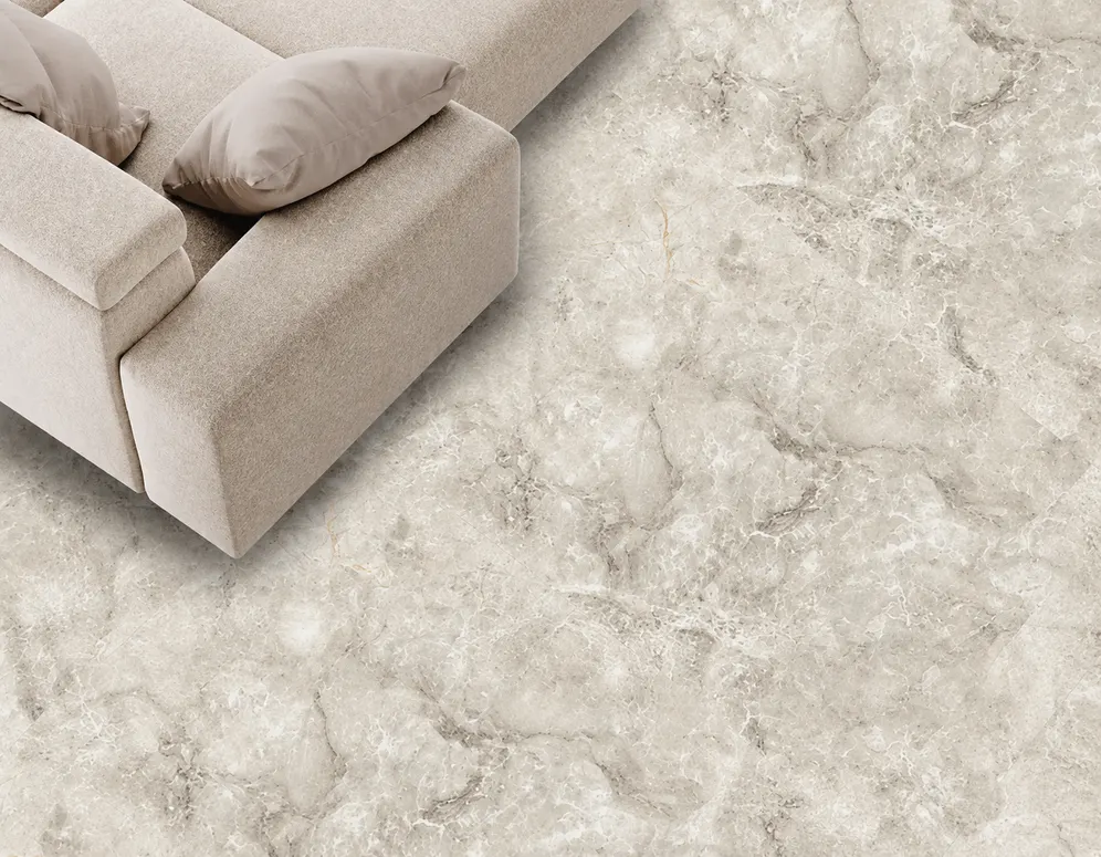 Porcelanato MF-6D0411 para piso y muro, interior/exterior, MF Design — Porcelanato gris con vetas suaves