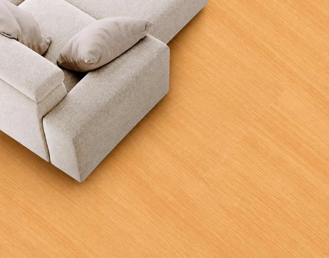 Porcelanato MF-6D1110 para piso y muro, interior/exterior, MF Design — Porcelanato efecto madera en tono miel, con ligeras vetas suaves