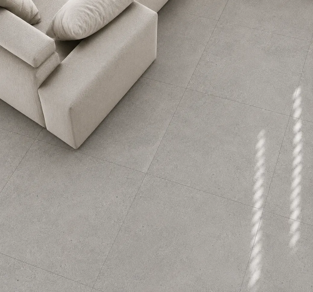 Porcelanato MF-CM6003 para piso y muro, interior/exterior, MF Design — Porcelanato antideslizante gris que cuenta con un aspecto tipo piedra