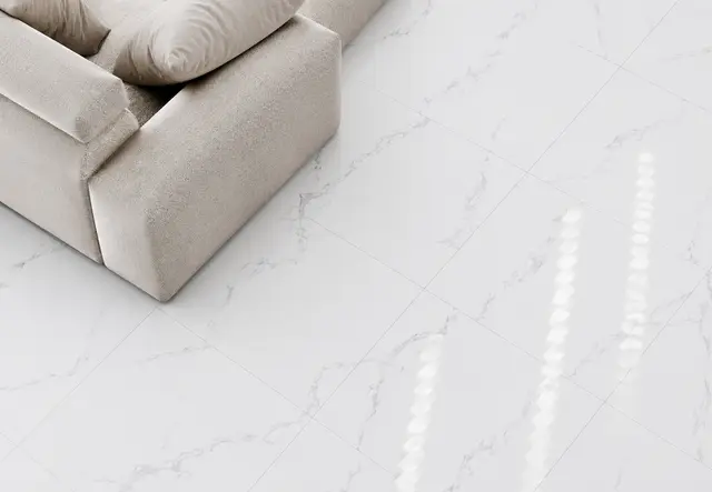 Porcelanato MF-MX66001 para piso y muro, interior/exterior, MF Design — Porcelanato color blanco tipo mármol con sutil y ligera veta en color gris