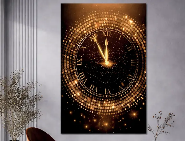 Imagen 3D reloj dorado para interior y exterior protegido, MF Design