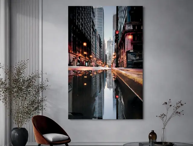 Imagen 3D ciudad bajo la lluvia para interior y exterior protegido, MF Design