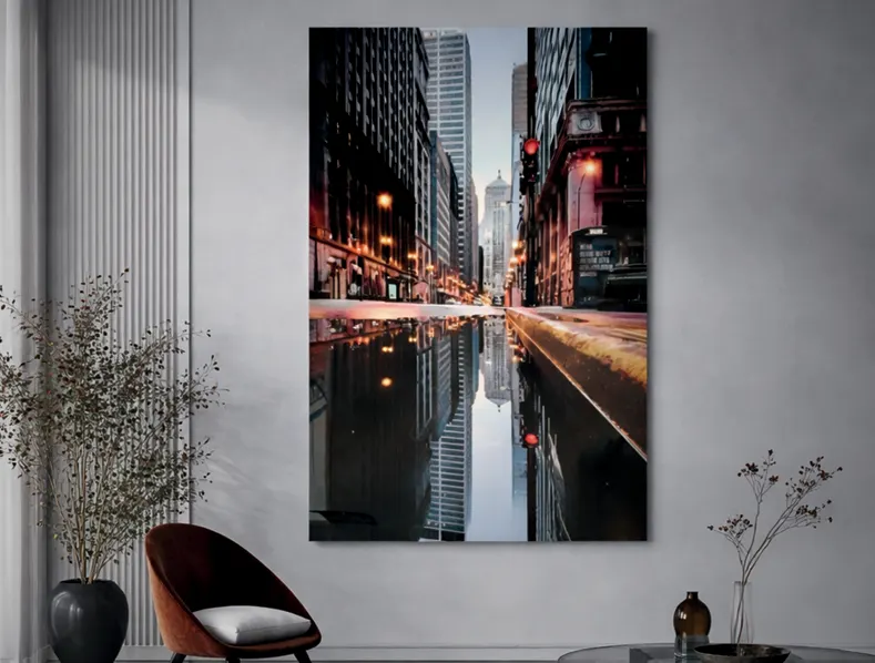 Imagen 3D ciudad bajo la lluvia para interior y exterior protegido, MF Design
