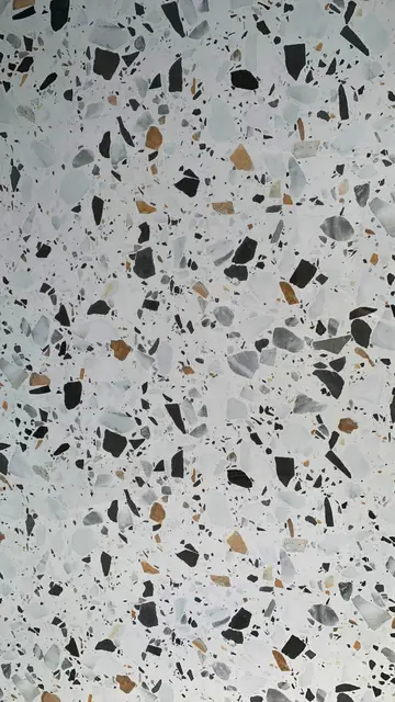 Lámina PVC MF-8243 imitación mármol, terrazo blanco con piedras grises y negras — MF Design