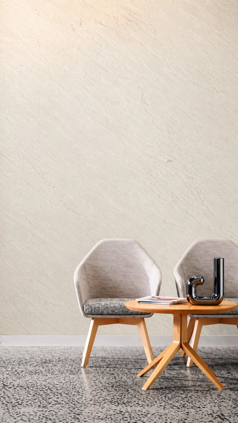 Lámina PVC MF-S1539 para interior y exterior protegido, MF Design — Lámina de PVC imitación mármol de base cálida con ligeras vetas.