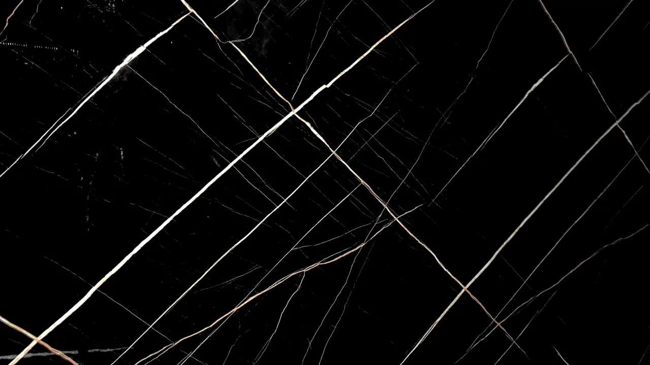 Lámina PVC MF-S1619 imitación mármol, mármol negro con vetas blancas y doradas cruzadas — MF Design
