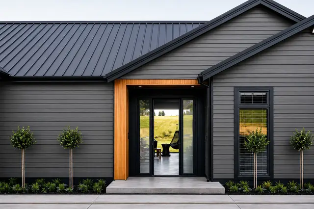 Metal Siding MF-CC5 para exterior, MF Design — Metal Siding en acabado gris.