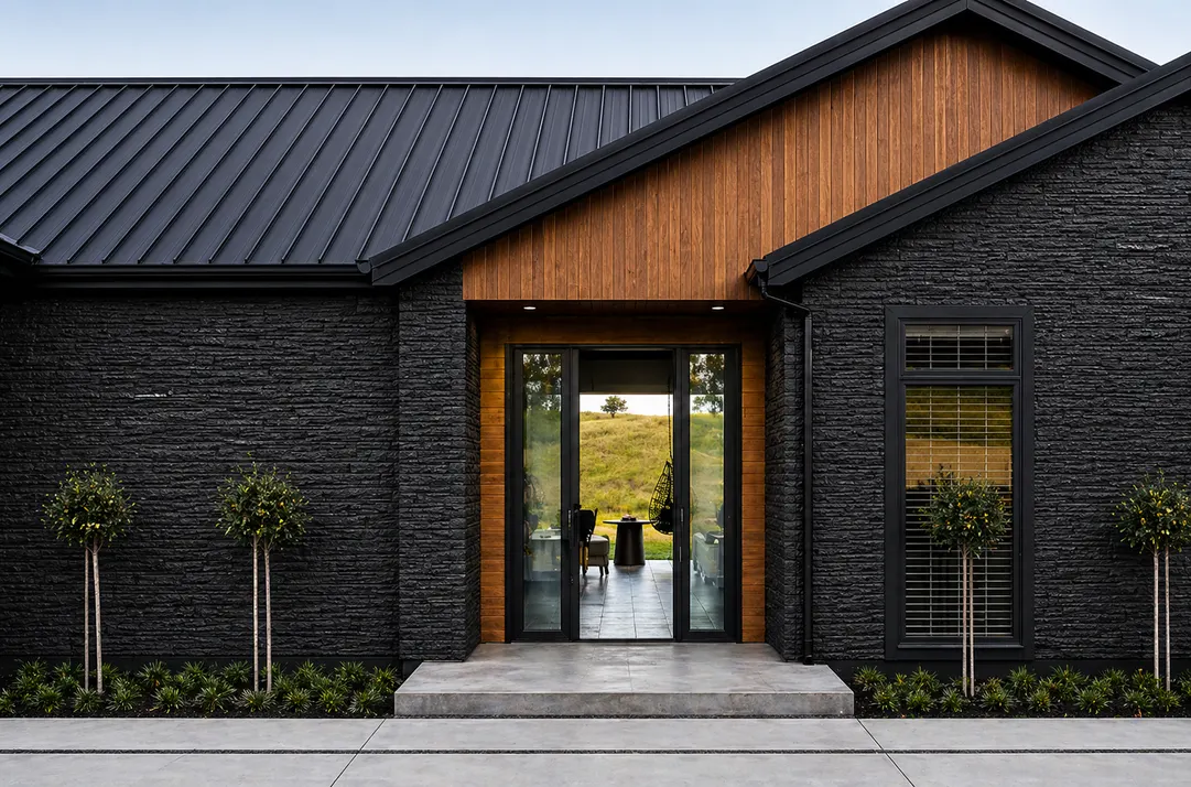 Metal Siding MF-CTS4 para exterior, MF Design — Metal Siding en acabado tipo negro piedra.