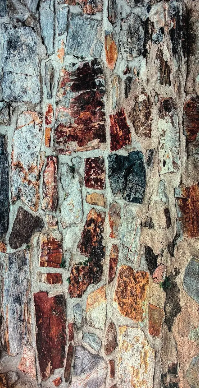 Soft Stone MF-DZDY06 para interior y exterior, MF Design — Soft Stone formado por piedras de tonos marrones, rojizos, grises y ocres, unidas con mortero claro que…