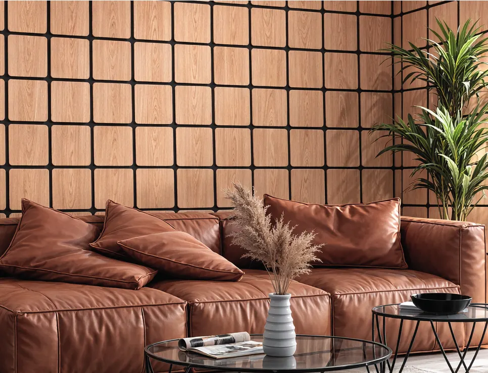 Wall Panel Acústico MF-6614 para interior, MF Design — Panel Acústico cuadros tipo madera neutro.
