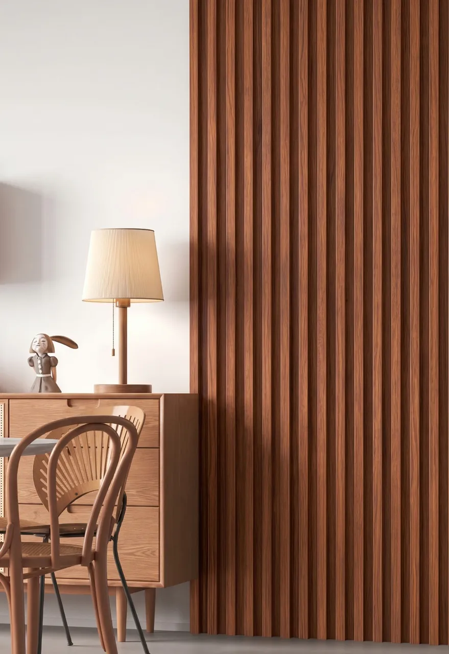 Wall Panel W caoba MF-W2316 instalado en un muro de living, MF Design