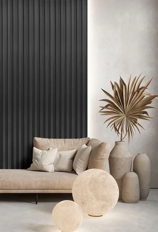Wall Panel W negro MF-W2401 instalado en un muro de living, MF Design