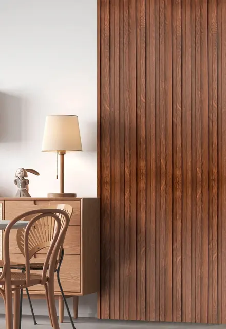 Wall Panel W nogal MF-W2405 instalado en un muro de living, MF Design
