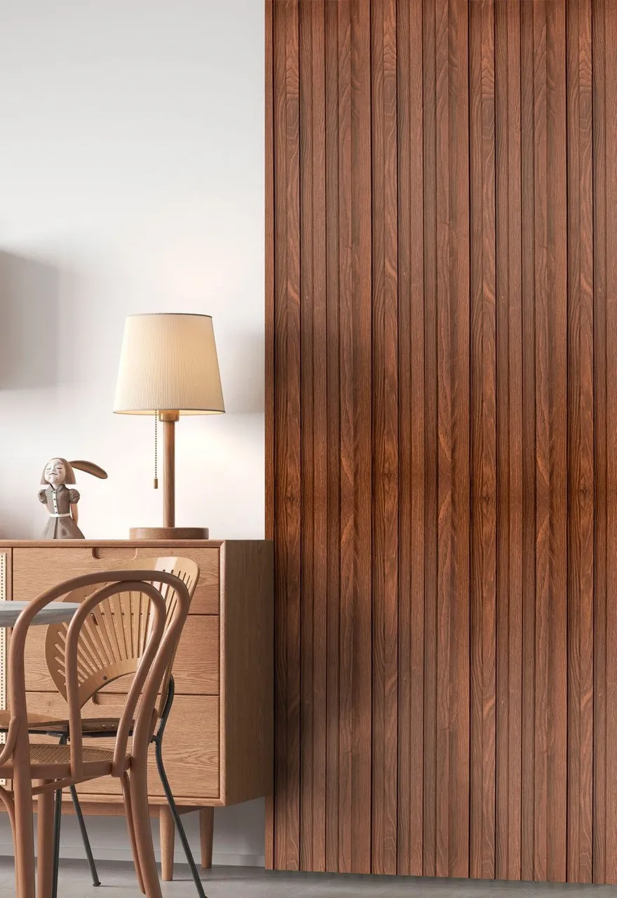 Wall Panel W nogal MF-W2405 instalado en un muro de living, MF Design